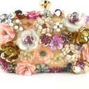Lanpet Women Clutches Flower Evening Handbag Chain Strap Shoulder Bag (Gold)