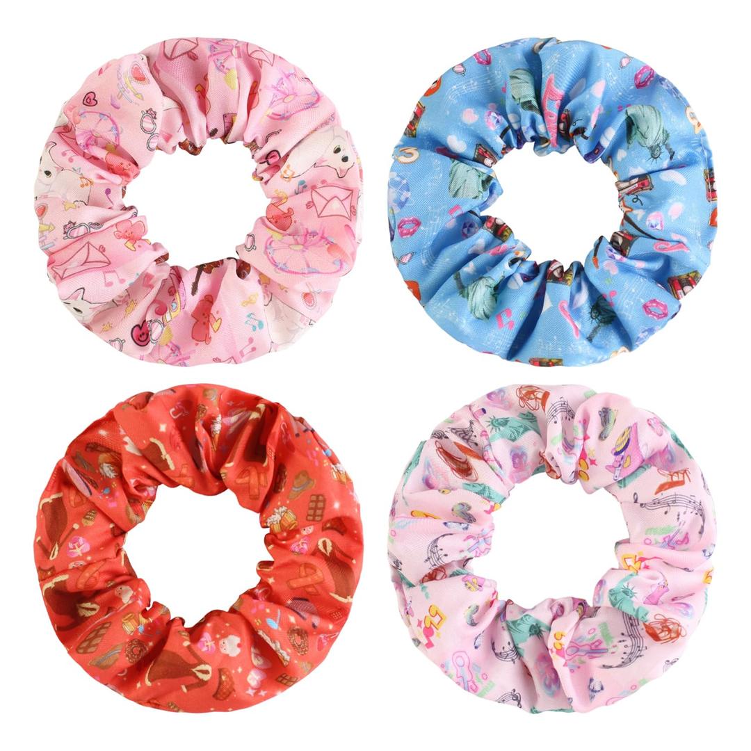 Satin Scrunchies for Girls Silk Large Hair Scrunchy 4 Pcs Elastic Cute Hairs Bands for Ponytail Holder Elastic Hair Ties Accessories for Women Girls, Music Lovers Fan Gift