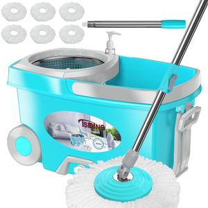 FunClean Large Spin Mop Bucket Set with Wringer, 2 Gal Capacity, Blue