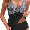 Yonique Tankini Swimsuits for Women Tummy Control Bathing Suits Two Piece Tankini Tops with Bikini Bottoms Twist Swimwear (Black, XXL)