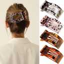 Velscrun Flat Hair Clips for Women Girls, Matte Lay Flat Claw Clips, Strong Hold Large Side Hair Clip All Hair Types, French Duck Billed Non Slip Grip Daily Styling Hair Jaw Claw Clip Bright Leopard