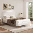 Queen Size Boucle Bed Frame with Adjustable Headboard, Cloud Boucle Upholstered Platform Bed Frame, Rounded Corners Design & Easy Assembly, Box Spring Optional, Noise Free, White