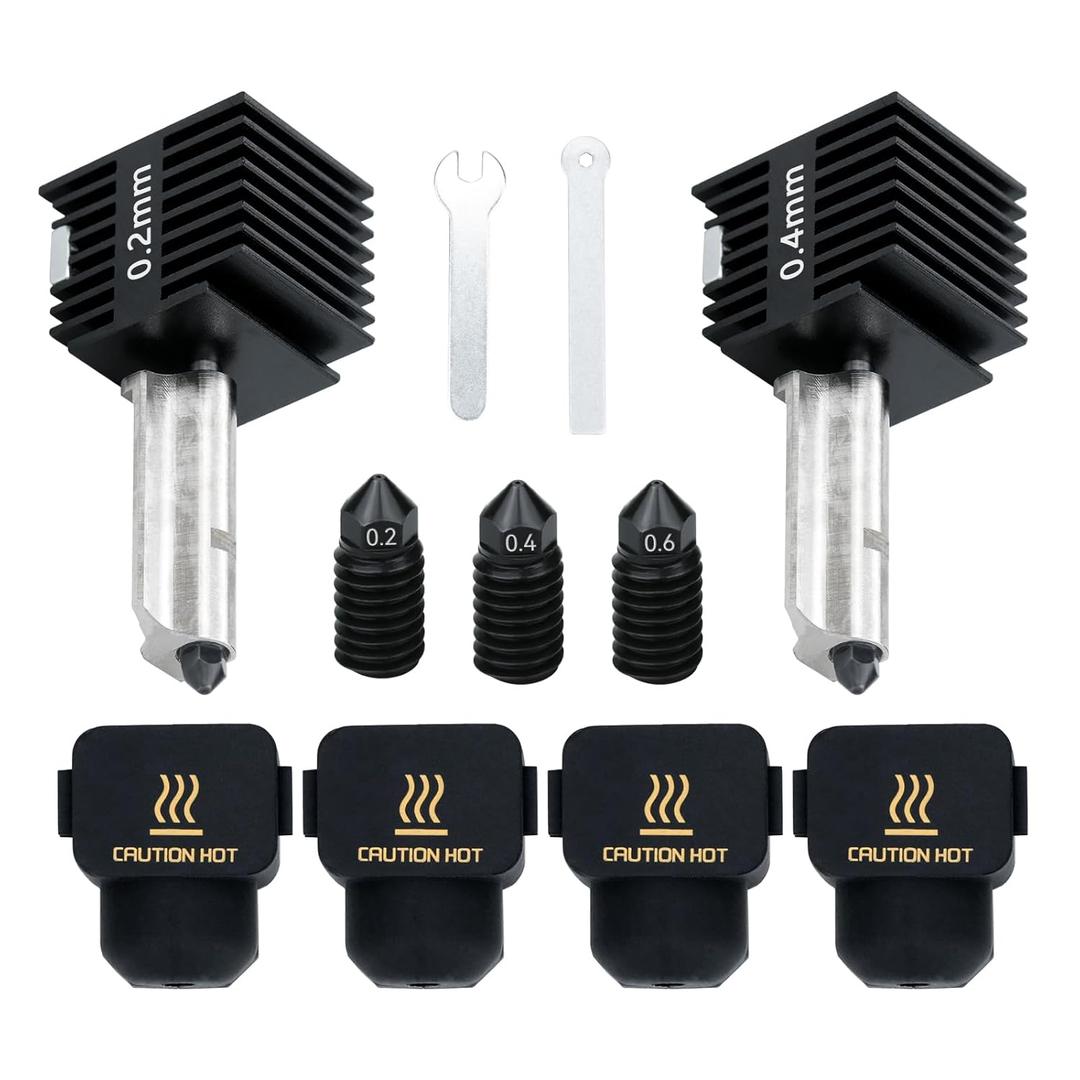 2 Pack A1/A1 Mini Hotend Upgrade Kit - 0.2mm & 0.4mm Hot end Extruder with 0.2/0.4/0.6mm Hardened Steel Nozzles Replacement + 2PCS Silicone Socks for Bambu Lab A1/A1 Mini 3D Printer Accessories