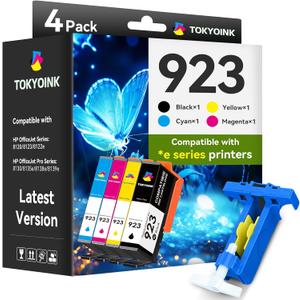 TOKYOINK 923 Ink Cartridges for HP Printers Compatible for HP 923 HP923 Ink Cartridges Work for OfficeJet Pro 8120 8122 8122e 8123 8124 8125 8130 8132 8134 8135e 8138e 8139e Without Chip (4 Pack)