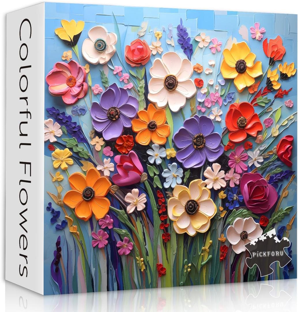 Colorful Flower Puzzles for Adults, Mosaic Plant Floral Puzzle Art, Spring Flower Garden Jigsaw Puzzles 1000 Pieces Painting