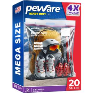 20 Gallon Heavy Duty Jumbo Storage Bags with Handle  24" x 34" Resealable Zipper Top, Oversized Storage Solution for Clothes, Food, Pillow, Bedding, Household, BPA-Free, Pack of 5, 6 Mil Thick