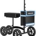 HOMLAND Knee Scooter Walker for Adults for Foot Injuries, 8'' Rubber Wheel | 300lbs Foldable Leg Scooter, Dual Brake, Cozy Knee Pad, Adjustable Height, Storage Bag, Crutch Alternative for Ankle Recovery