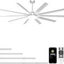 Ohniyou 96'' Industrial Ceiling Fan with Bright Lights - Remote/APP Control, High CFM, Large Ceiling Fan for Shop, Covered Outdoor, Great Room, Silver