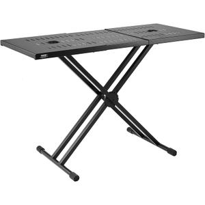 VEVOR DJ Table Stand, (32"-43") x 18" Portable DJ Laptop and Controller Stand, Lightweight DJ Desk DJ Booth Adjustable Height DJ Stand, Foldable Double-X Keyboard Stand & Tabletop, Audio Mixer Stand