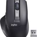 INPHIC Wireless Mouse Rechargeable, [Battery Level Visible], Silent Click USB 2.4G Cordless Mouse for Laptop PC Computer, 6 Buttons, 2400DPI 4 Adjustment Levels, Grey (Black)