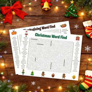 3 x 2Pcs Jumbo Christmas Word Search Poster, Giant 2 * 3FT Wall Game, 50 Words Fun Holiday Activity Poster, Family Holiday Party Activity for Thanksgiving and Christmas