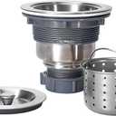 POPFLY SUS 304 Stainless Steel Deep Sink Strainer Basket Fits Standard 3-1/2" Kitchen Drains, 2.5" Replacement Option Removable Drain Basket with Handle for Easy Food Debris Cleaning
