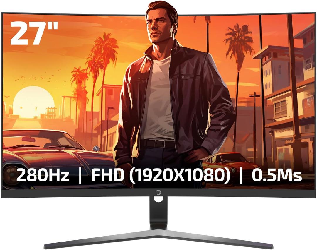 GAMEPOWER V80 27 Inch Curved Gaming Monitor, 280Hz 1080p Display, 0.5ms Response Time, VA Panel, AMD FreeSync, HDR Support, 125% sRGB, RGB Backlight, Dual Speakers, HDMI and Displayport Inputs,1500R