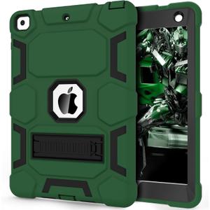 CCMAO Case for iPad 6th/5th Generation (9.7-inch, 2018/2017), iPad Air 2 Case (2014) with Kickstand, Hybrid Shockproof Protective iPad 9.7 Case, Dark Green+Black