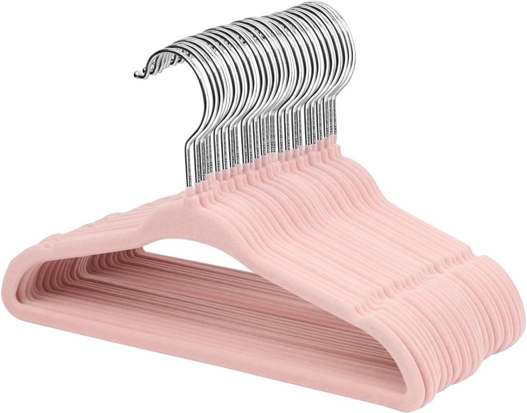ManGotree Velvet Baby Clothes Hangers, Baby Toddler Kids Hangers with Swivel Hook, Notched Shoulder Design for Kids and Children Clothes (30 Pack, Light Pink)