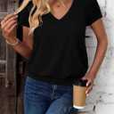 Sialois Short Sleeve Women T Shirts V Neck Tops Fashion Banded Bottom Tops Summer Spring Outfits Beach Vacation Clothes 2026 (Black, XL)