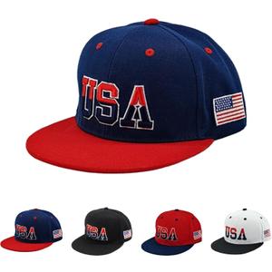American Flag Baseball Caps Embroiderred USA Flag Patriotic Dad Hat Adjustable Trucker Hats for Men Women (One Size, Navy Blue Flat Brim Usa Cap)