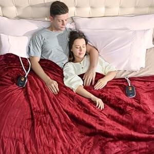 Bearhug Electric Blanket Queen Size 84" × 90", Dual Controller Heated Blanket, Red - Velvet & Velvet, 10-Heating Level & 0.5-12H Auto Off, Over-Heat Protect, ETL, Machine Washable