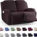 KinCam Recliner Covers, Stretch Reclining Chair Covers, Recliner Sofa Slipcovers Stripe Jacquard Recliner Couch Covers Furniture Protector Covers for Pet Kid (2 Seater, Dark Coffee)