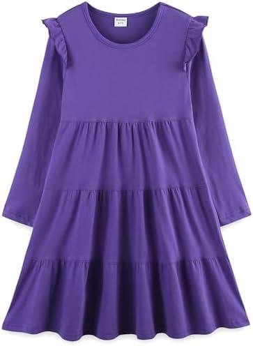 Bumeex Girl's Dresses Cotton Ruffle Sleeve Tiered Swing A-Line Cute Midi Casual Sundress. 10,11