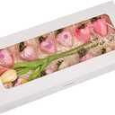 24-Pack 14" x 6" x 2.5" Cookie Boxes, Bakery Boxes with Window, Strawberry Boxes, Auto-Popup Treat Boxes for Strawberries, Cookies