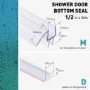 Shower Door Bottom Seal, 2 PCS 1/2"" x 36"" Shower Door Sweep for 1/2 Inch Glass, Frameless Glass Shower Door Seal Strip - Stop Shower Leaks and Create a Water Barrier, Clear