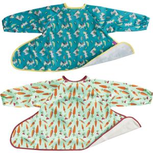 Tidy Tot- 2 Pack Spare Baby Bibs for Bib & Tray Kit - Mess Proof Long Sleeve Smock Attaches to Feeding Mat - Waterproof Bibs