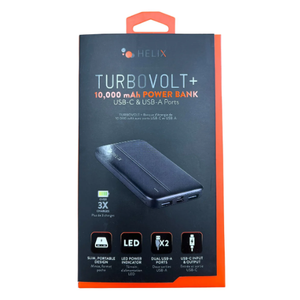 Helix Turbo Volt + Power Bank 10000 mAh with USB-C and Dual USB-A Ports