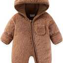 AiWMGL Newborn Baby Bear Outfit With Fold-Over Mittens and Footies Girls Boys Winter Fleece Clothes Hooded Romper Snowsuit 6-9 MO