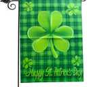 Happy St Patricks Day Shamrock Garden Flags 12x18- Patricks Yard Flag Double Sided Buffalo Check Plaid Small Green Banners for Holiday Outside Lawn Decoration