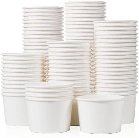 MATICAN Paper Ice Cream Cups - 100-Count 9-Oz Disposable Dessert Bowls for Hot or Cold Food, 9-Ounce Party Supplies Treat Cups for Sundae, Frozen Yogurt, Soup, White