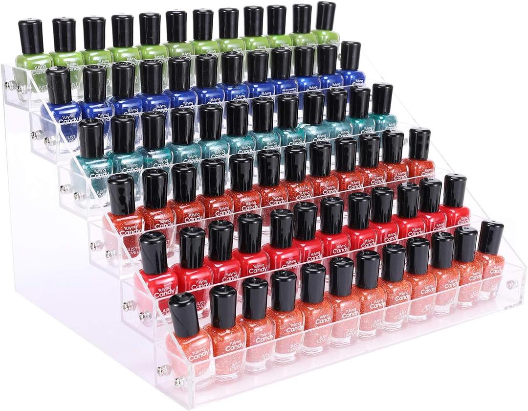 Clear Nail Polish Paint Organizer Holder Rack Shelf 6 Tier Acrylic Tattoo Ink Essential Oil Display Stand Holds Up to 48-96 Bottles for Table (Fit 1-2oz Bottles)