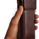 LEATHER VILLAGE Carbon Genuine Leather Phone Holster with Belt Clip - Compatible with iPhone 16 Pro Max 15 Pro Max 14 Pro Max 13 Pro Max 12 Pro Max 16 Plus 15 Plus 14 Plus Galaxy s23/24Plus- Brown- L
