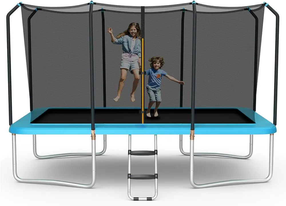 Giantex 8ft x 14ft ASTM Certified Rectangular Trampoline with Enclosure, Ladder, Double-Sided Galvanized Steel Frame, Max Load 440lbs, Outdoor Recreational Trampolines