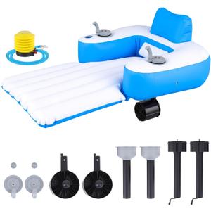 Motorized Pool Float for Adults, Inflatable Motorized Pool Lounger with 2 Dual Motors Cup Holder Electric Floaty Water Toys for Outdoor Swimming Party Lake River, Color-block