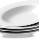 Ceramic Soup Bowls Shallow Plates, Mother's Day 4 Pack White Dinner Bowls Plates, Porcelain Wide Rim, 8.5" (8.5 oz) Shallow Bowls Ideal for Soup Dessert Salad and Pasta, Microwave and Dishwasher Safe