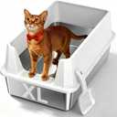 Stainless Steel XL Cat Litter Box for Big Cats, High-Sided Design Prevents Urine Leakage, Non-Stick, Easy to Clean, Odor Control, Includes Scoop, Gray