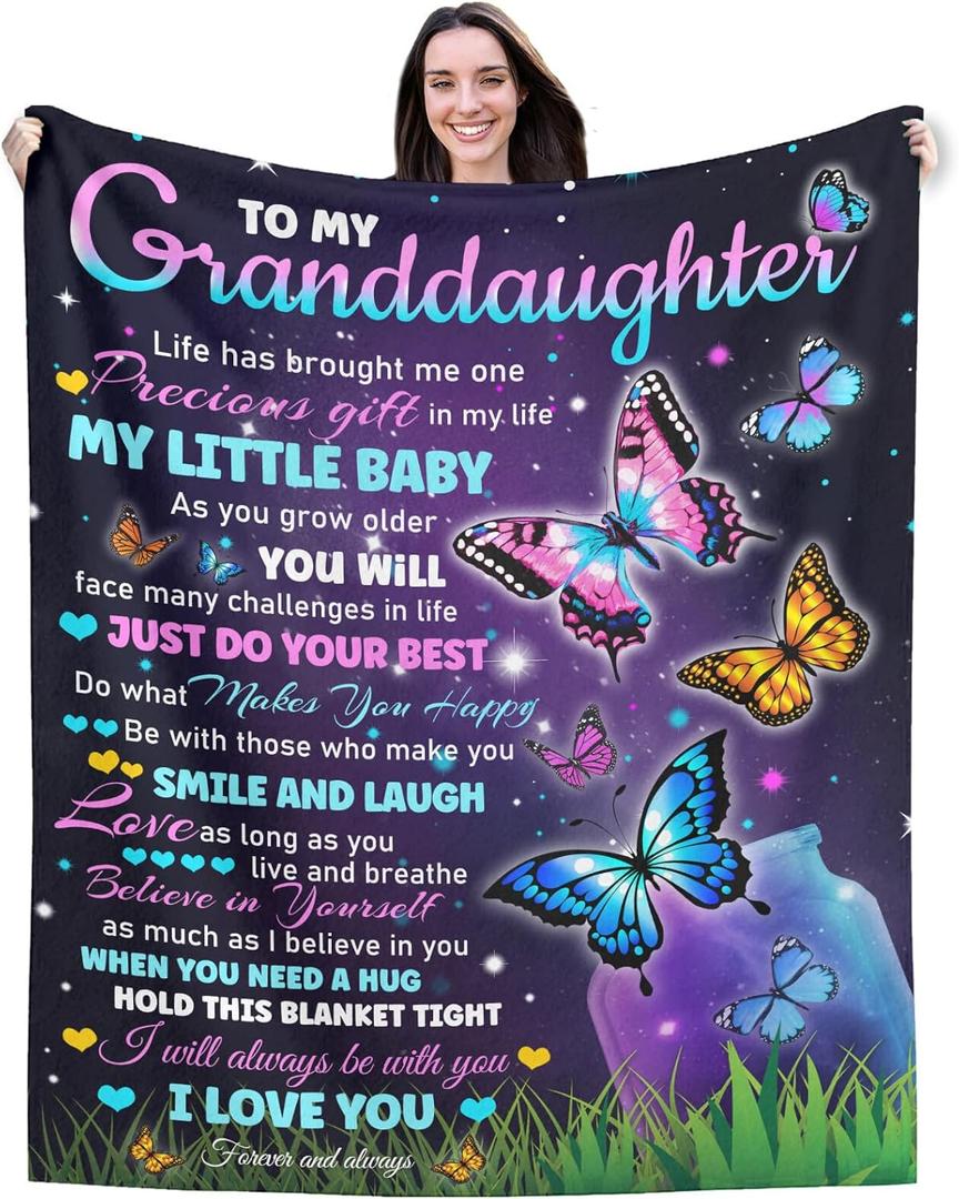 Granddaughter Gifts from Grandma Grandpa, to My Granddaughter Blankets Gifts for Birthday Christmas Graduation Mother's Day, Soft Flannel Throw Gift for Girls-40x50 Inches