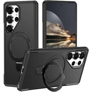 Designed for Samsung Galaxy S25 Ultra Case with Kickstand Compatible with Magnetic Wireless Charging, Shockproof Protective Case, Black