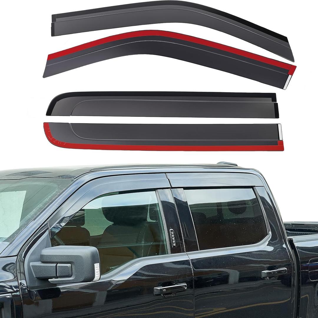 JOYTUTUS Low Profile Vent Visor Compatible with 2015-2024 Ford F150, 2017-2024 F-150 Raptor Crew Cab, Outside Mount Car Window Rain Guards Deflectors, Vent Shades Accessories