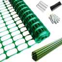 PotatoLife Plastic Fence Extra Strength with Stakes, 23.6'' x 100' Roll (Green, 23.6'' x 100')