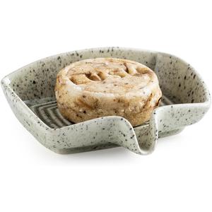 Self Draining Soap Dish, Ceramic Drain Soap Holder Waterfall Design Soap Saver for Shower, Bathroom, Sink, Kitchen and Countertop, Keeps Dry, Speckled Glaze (Rectangular)