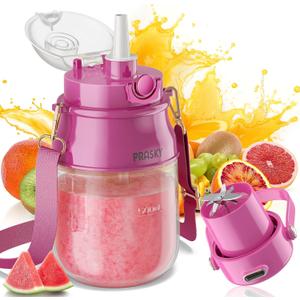 Portable Blender, Prasky Personal Blenders for Shakes and Smoothies with 31oz Cup, Lid and Shoulder Strap, Type-C USB Rechargeable, Personal Size Blenders BPA-free for Travel/Kitchen(Rose Red)