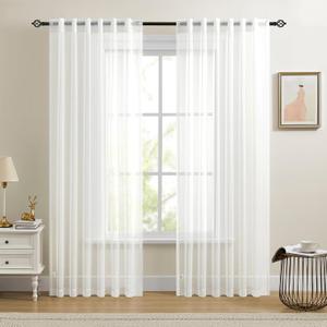 Dreaming Casa White Sheer Curtains 84 Inches Long, Rod Pocket & Back Tab Light Filtering Textured Sheers for Living Room Bedroom, 2 Panels, Each 52" W x 84" L