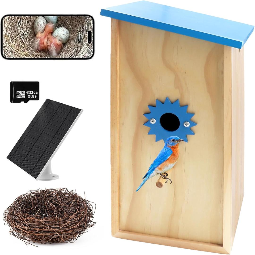 Smart Solar Birdhouse with Camera, 1080P HD Wireless Bird House Camera with Motion Detection & Auto-Capture, Perfect for Wild Bird Watching Enthusiasts