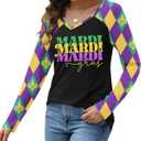 Mardi Gras Shirts for Women Funny Carnival Tuesday T Shirt New Orleans Party Shirt Mardi Gras Outfit Long Sleeve Tops (L)