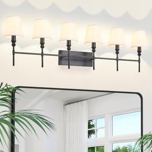 ZSMAIKU Vanity Lights For Bathroom,23.6 In Black Bathroom Light Fixtures Over Mirror,Vintage 3Light Vanity Light With Flared White Fabric Lampshade For Bedroom,Hardwired Hallway Sconce Light,E12 Base