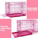 HOMEY PET 30 Inch Pink Dog Crate, Cute Dog Cage Medium Sized Collapsible Small Dog Kennel Indoor Nano-Coated Metal Wire Dog Crate with Removable Floor Grid Tray, Double Doors Dual Locks, Handle