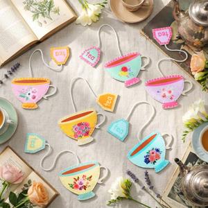 Resurhang 12 Pcs Tea Bag Bookmarks Tea Party Favors Cute Hand Embroidered Teapot Bookmarks Gift for Spring Holiday Teacher Women Book Reading Lovers Gift Book Marks (Retro)