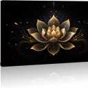 LYUNSHUO Zen Wall Art,Black and Gold Lotus Painting Canvas Print Meditation Poster Flower Picture Vintage Artwork for Spiritual Room Bathroom Living Room Home Decor Framed(Art-1,16.00"x24.00")